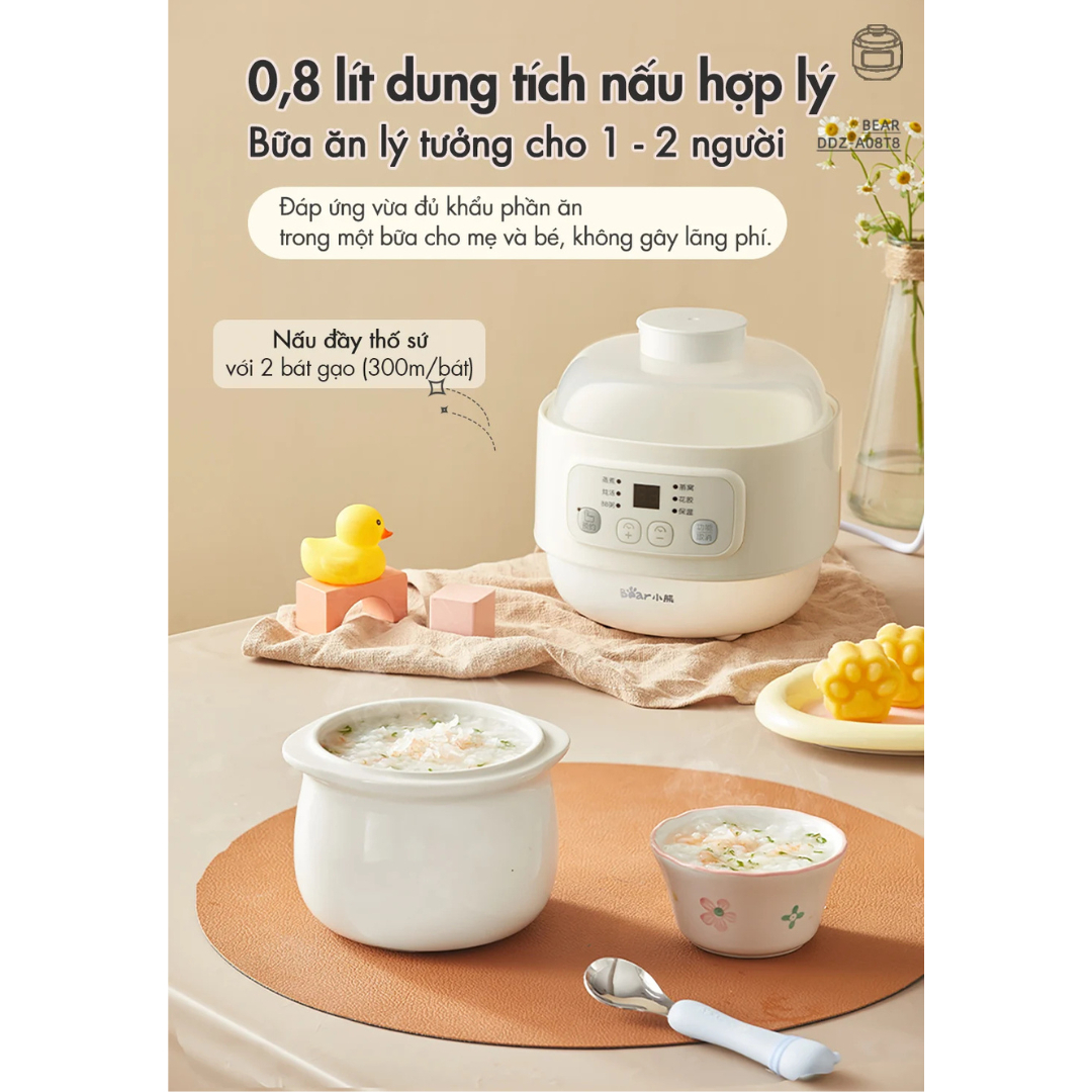 Mô tả Nồi Nấu Chậm Đa Năng 0.8L Bear DDZ-A08T8 (SC-4H08K) | Kèm xửng hấp - Nồi ăn dặm cho bé | Bảo Hành 18 Tháng - 6