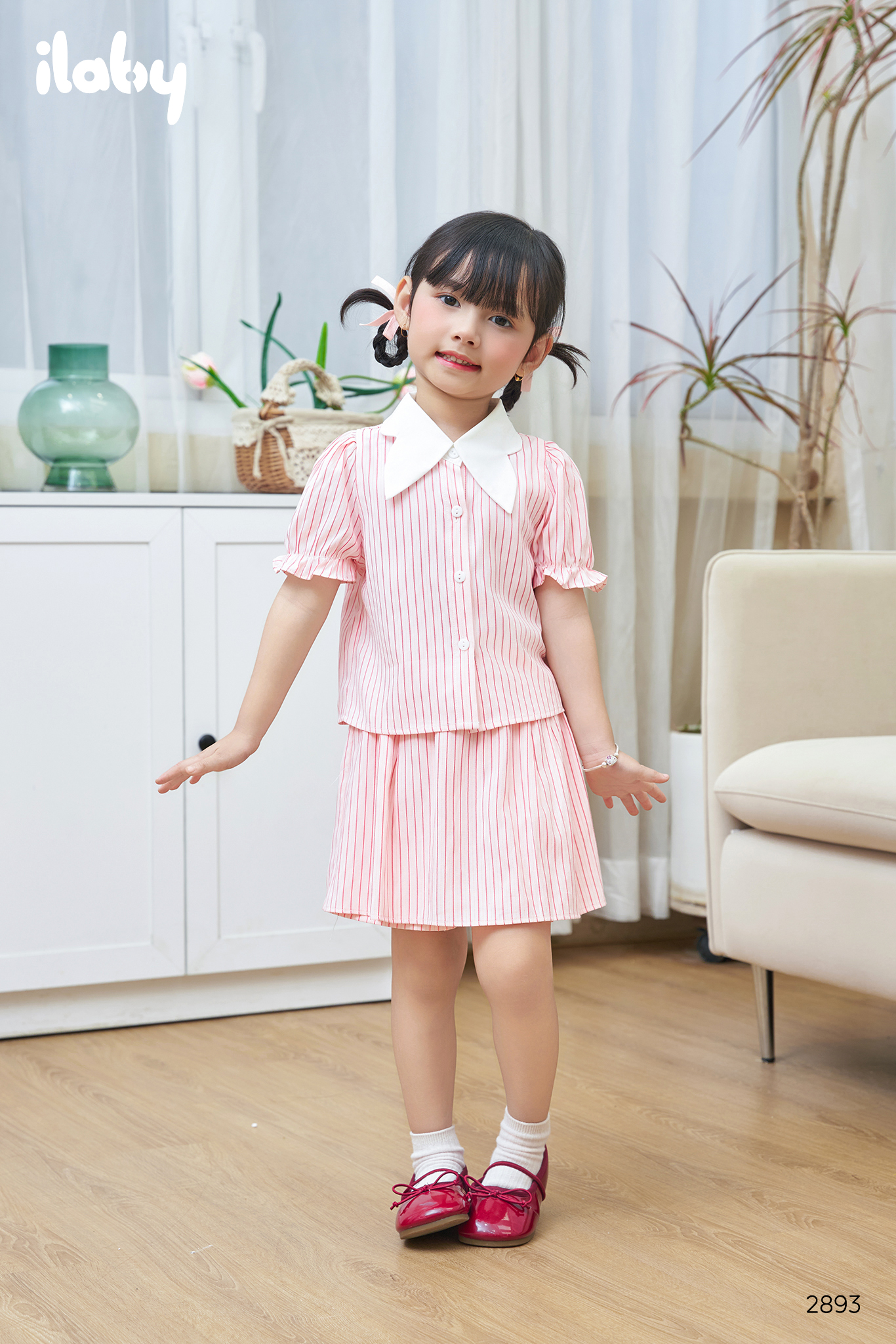 Mô tả Set váy bé gái ILABY váy xinh cho bé chất thô kẻ áo sơ mi đính nơ quần giả chân váy [2893] - 2