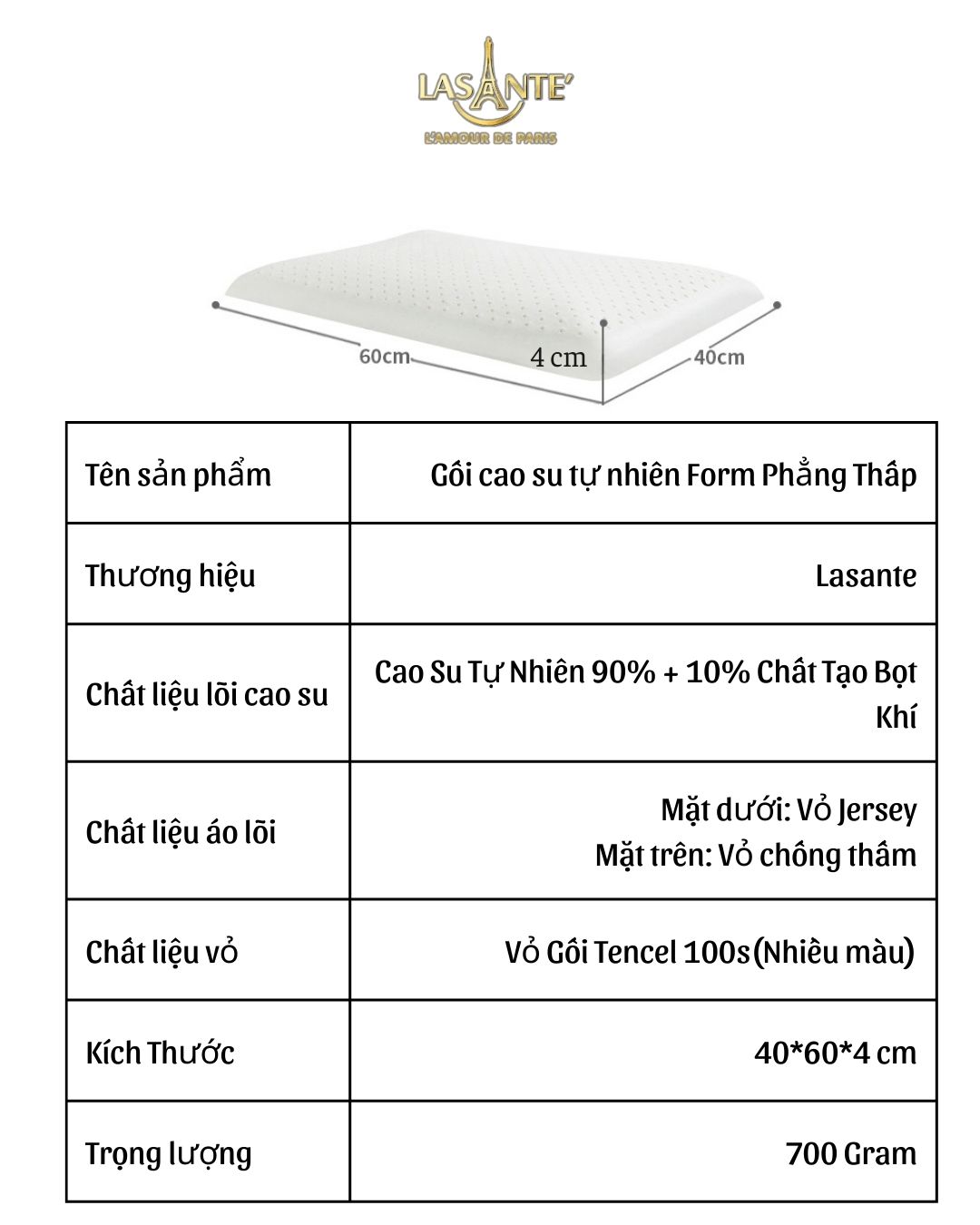 Chất liệu cao su tự nhiên của gối Lasante
