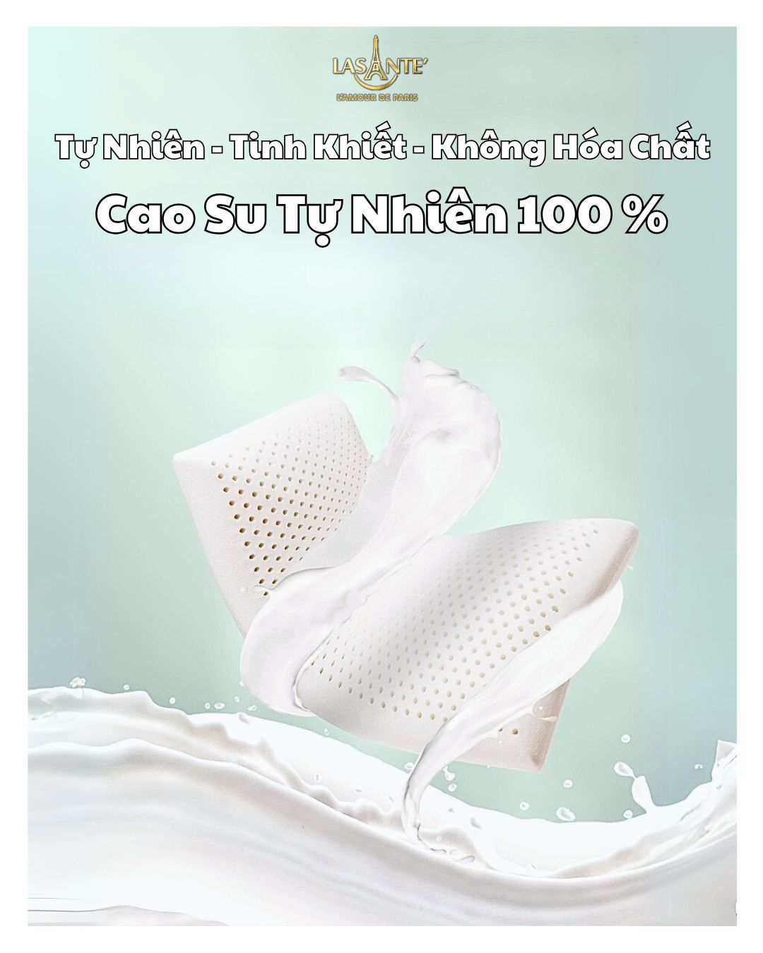 Mô tả Gối Cao Su Thấp 4 Cm Siêu Mỏng Form Phẳng Truyền Thống Lasante Cho Người Nằm Gối Thấp - 3