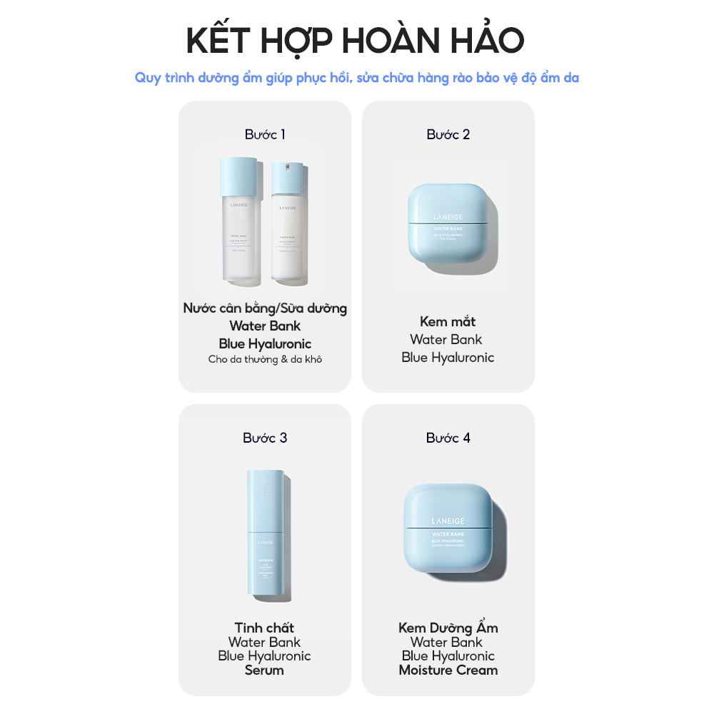 Mô tả Kem Dưỡng Ẩm Sâu 100H & Phục Hồi Hàng Rào Bảo Vệ Laneige Water Bank Blue Hyaluronic Moisture Cream 50ml (Da Khô Xỉn Màu) - 11