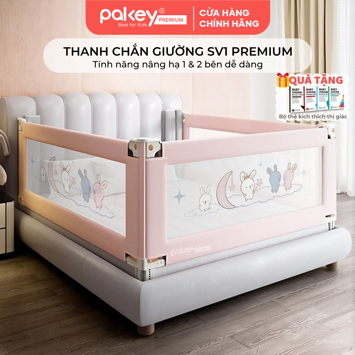 Mô tả Thanh Chắn Giường PAKEY Premium SV1 Kèm Túi Đựng Đồ,  Khung Dày Dặn Có Bọc Xốp An Toàn Cho Bé - 1