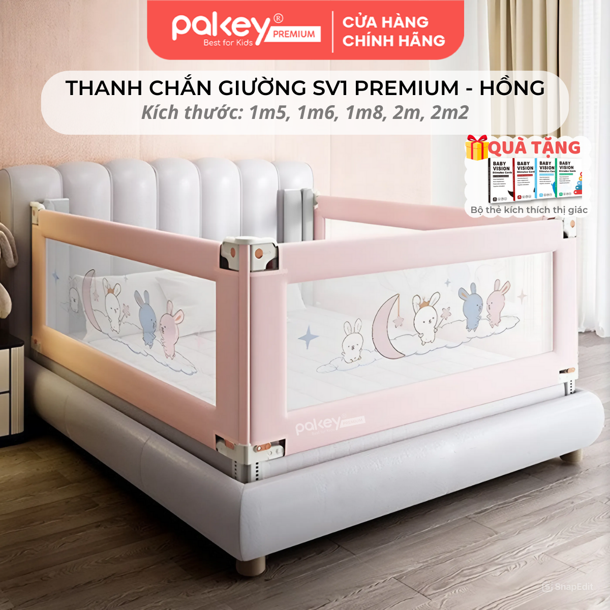 Mô tả Thanh Chắn Giường PAKEY Premium SV1 Kèm Túi Đựng Đồ,  Khung Dày Dặn Có Bọc Xốp An Toàn Cho Bé - 3