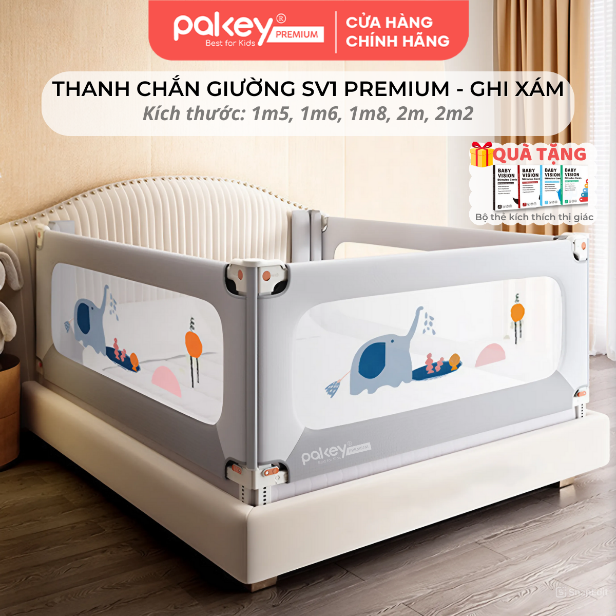 Mô tả Thanh Chắn Giường PAKEY Premium SV1 Kèm Túi Đựng Đồ,  Khung Dày Dặn Có Bọc Xốp An Toàn Cho Bé - 2