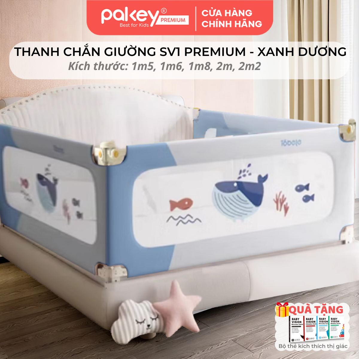 Mô tả Thanh Chắn Giường PAKEY Premium SV1 Kèm Túi Đựng Đồ,  Khung Dày Dặn Có Bọc Xốp An Toàn Cho Bé - 4