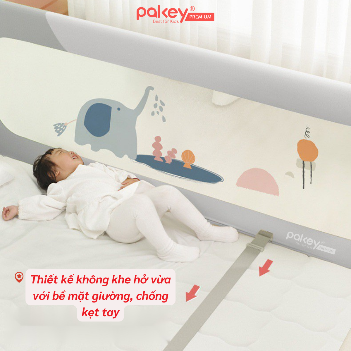Mô tả Thanh Chắn Giường PAKEY Premium SV1 Kèm Túi Đựng Đồ,  Khung Dày Dặn Có Bọc Xốp An Toàn Cho Bé - 5