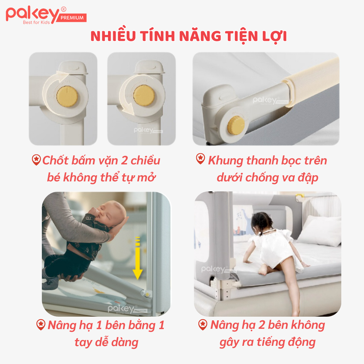 Mô tả Thanh Chắn Giường PAKEY Premium SV1 Kèm Túi Đựng Đồ,  Khung Dày Dặn Có Bọc Xốp An Toàn Cho Bé - 6