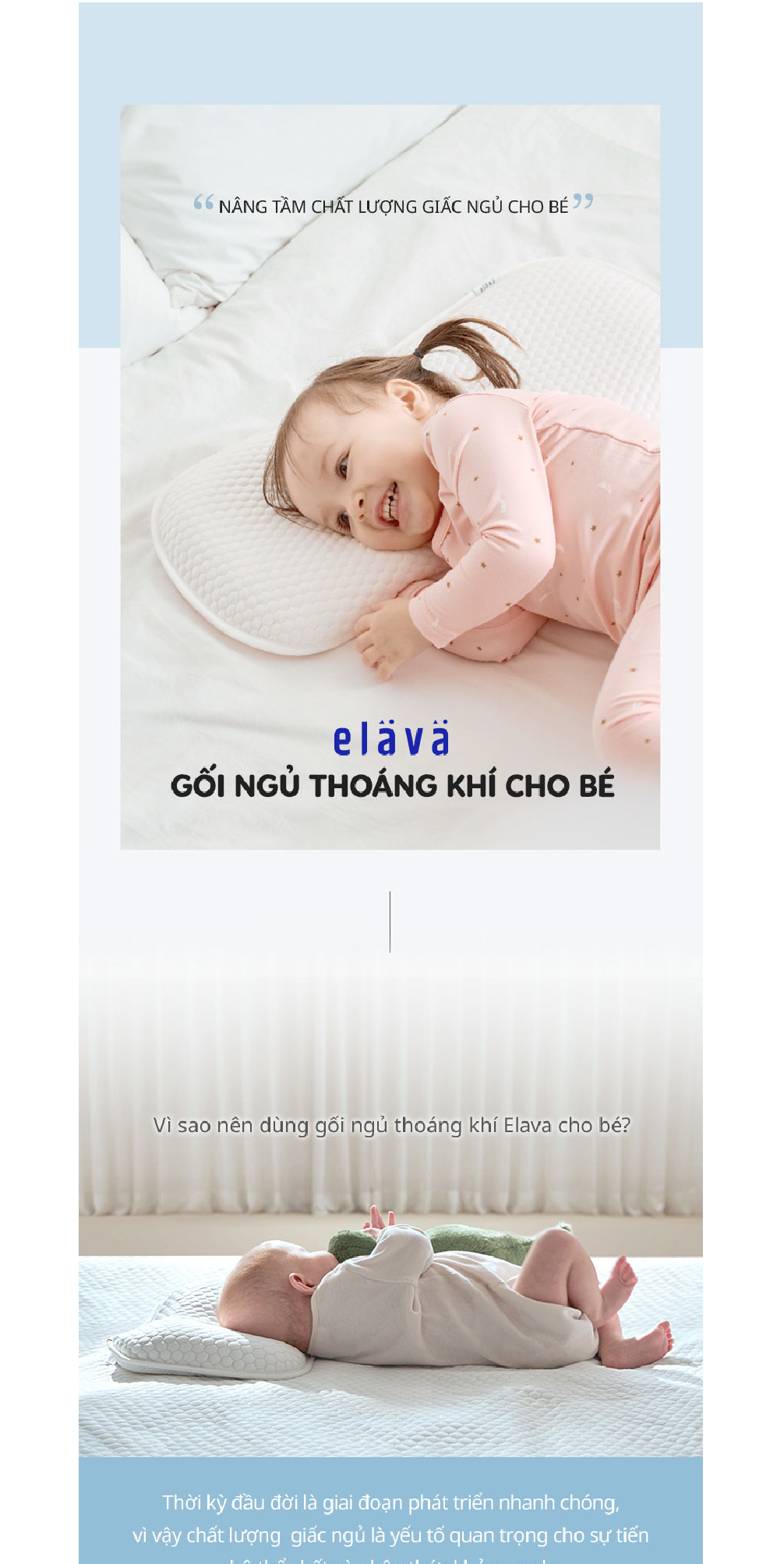 Mô tả Elava Gối ngủ thoáng khí mềm mại, đàn hồi, nâng đỡ đầu và giúp bé ngủ ngon (tặng kèm vỏ gối) - 1