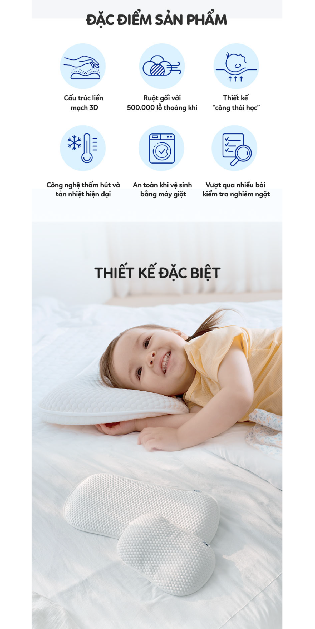 Mô tả Elava Gối ngủ thoáng khí mềm mại, đàn hồi, nâng đỡ đầu và giúp bé ngủ ngon (tặng kèm vỏ gối) - 3