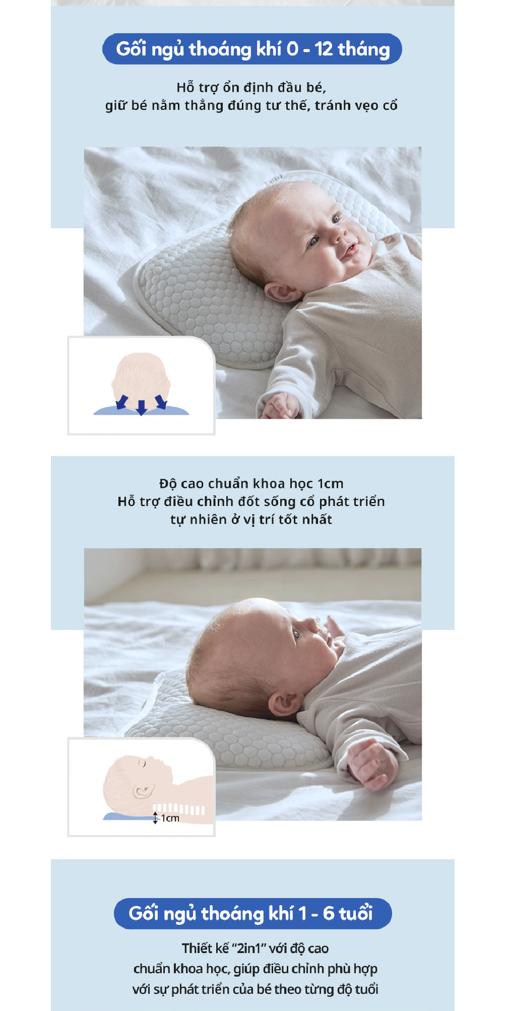 Mô tả Elava Gối ngủ thoáng khí mềm mại, đàn hồi, nâng đỡ đầu và giúp bé ngủ ngon (tặng kèm vỏ gối) - 4
