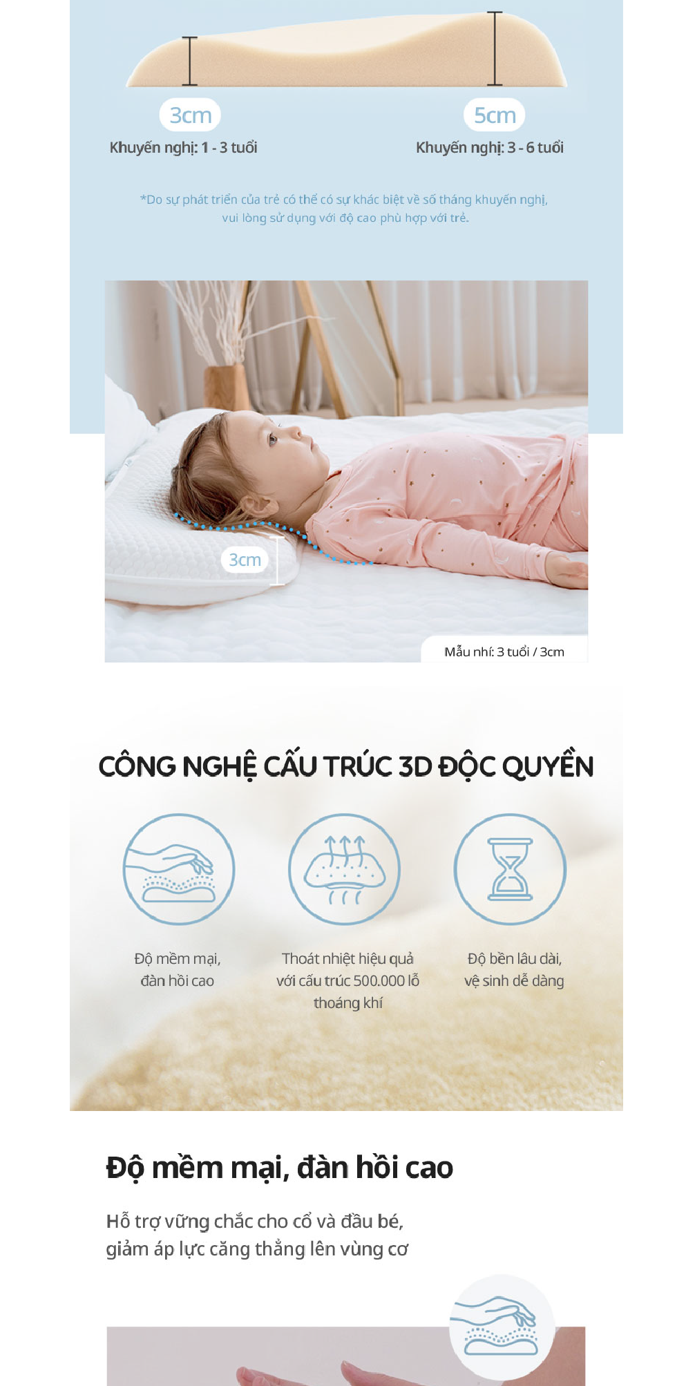 Mô tả Elava Gối ngủ thoáng khí mềm mại, đàn hồi, nâng đỡ đầu và giúp bé ngủ ngon (tặng kèm vỏ gối) - 5