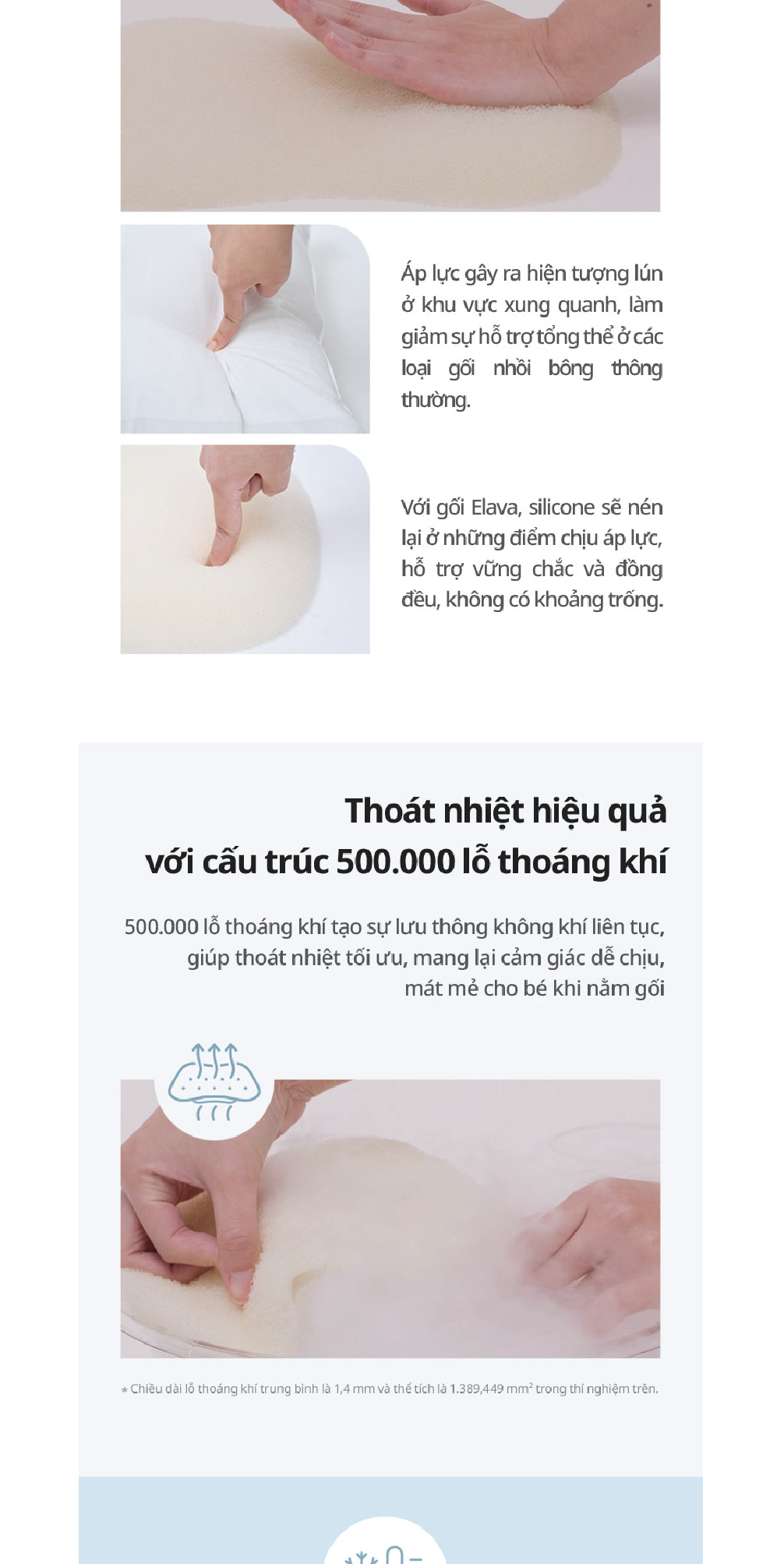 Mô tả Elava Gối ngủ thoáng khí mềm mại, đàn hồi, nâng đỡ đầu và giúp bé ngủ ngon (tặng kèm vỏ gối) - 6