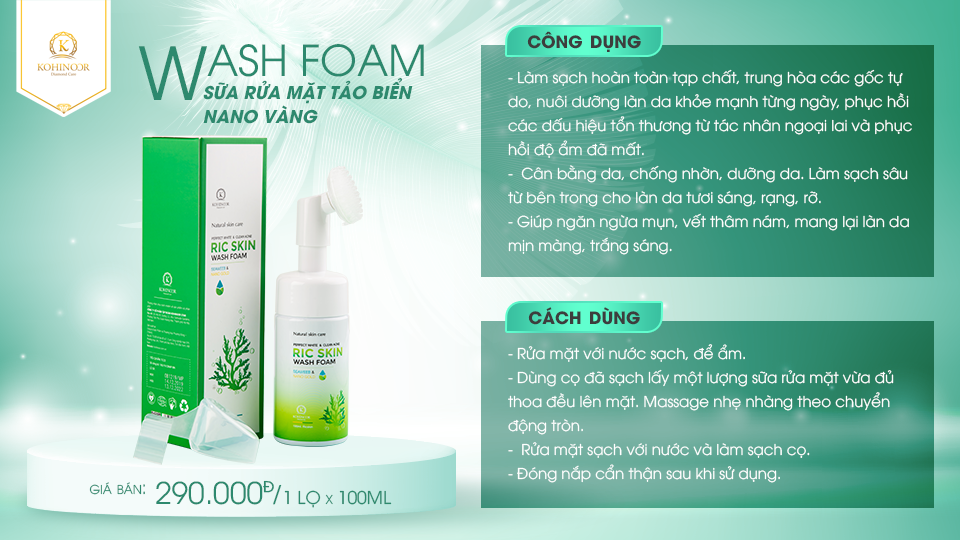 Mô tả Sữa rửa mặt trắng da Ric Skin Kohinoor 100ml - 1