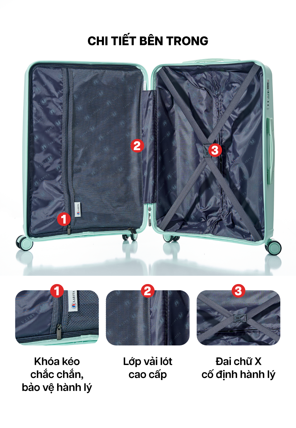 Mô tả Vali Kéo MIAvn Larita ROTA - Size 20/24/28, Nhựa PP Dẻo Siêu Bền, Hạn Chế Bể Vỡ, Khoá TSA,Bảo Hành Trọn Đời - 6