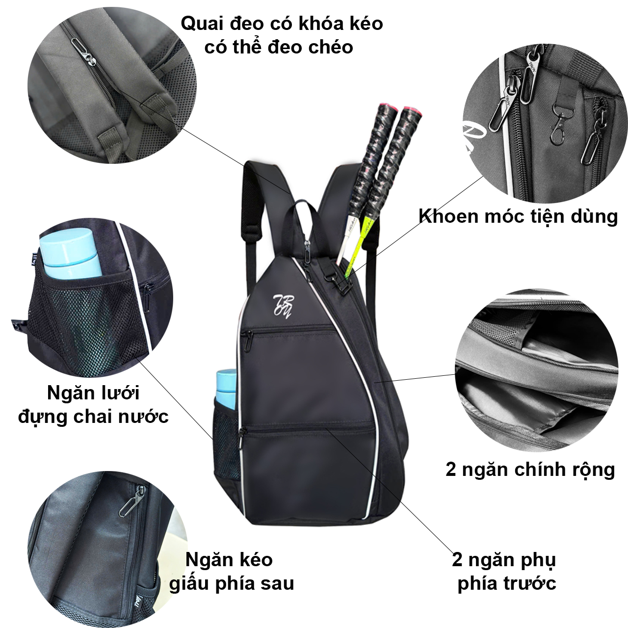 Mô tả Balo thể thao đựng vợt TROY Pickleball, cầu lông, Tennis, vải bố chống thấm, size 45 x 33 x 18cm - 1