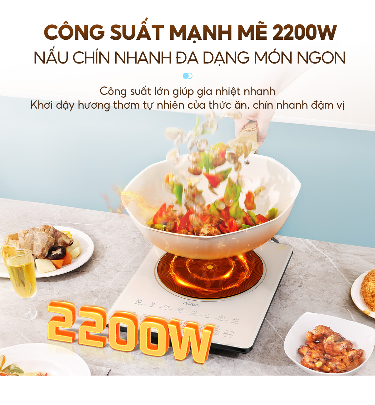Mô tả Bếp từ đơn AQUA ICT2201R 2200W, hẹn giờ 8 tiếng, 22 mức chỉnh nhiệt, màn hình tiếng Việt - 4
