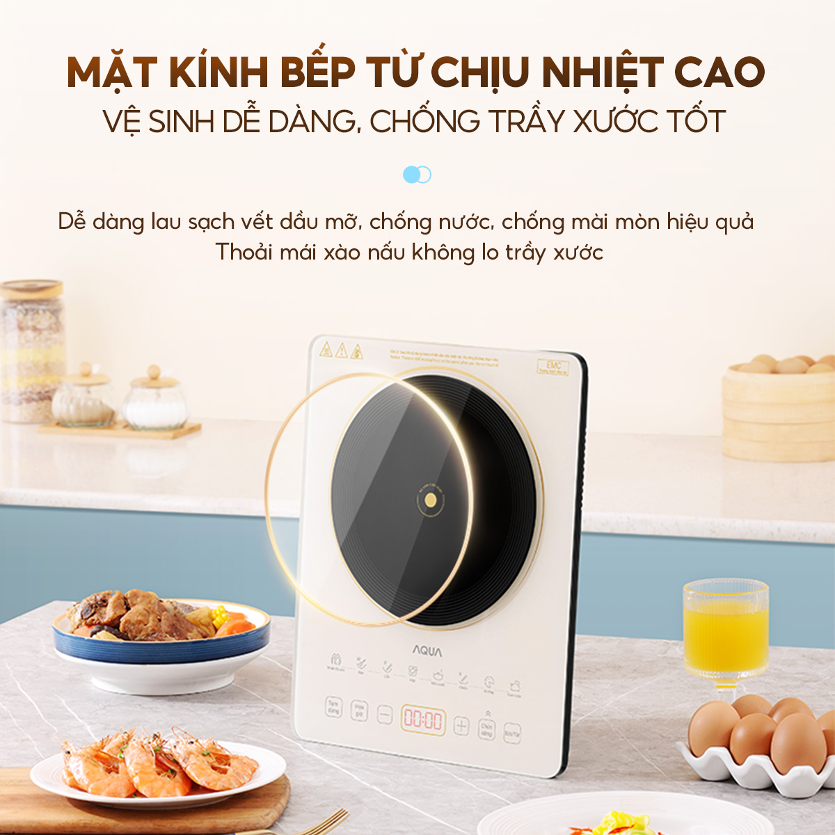 Mô tả Bếp từ đơn AQUA ICT2201R 2200W, hẹn giờ 8 tiếng, 22 mức chỉnh nhiệt, màn hình tiếng Việt - 9