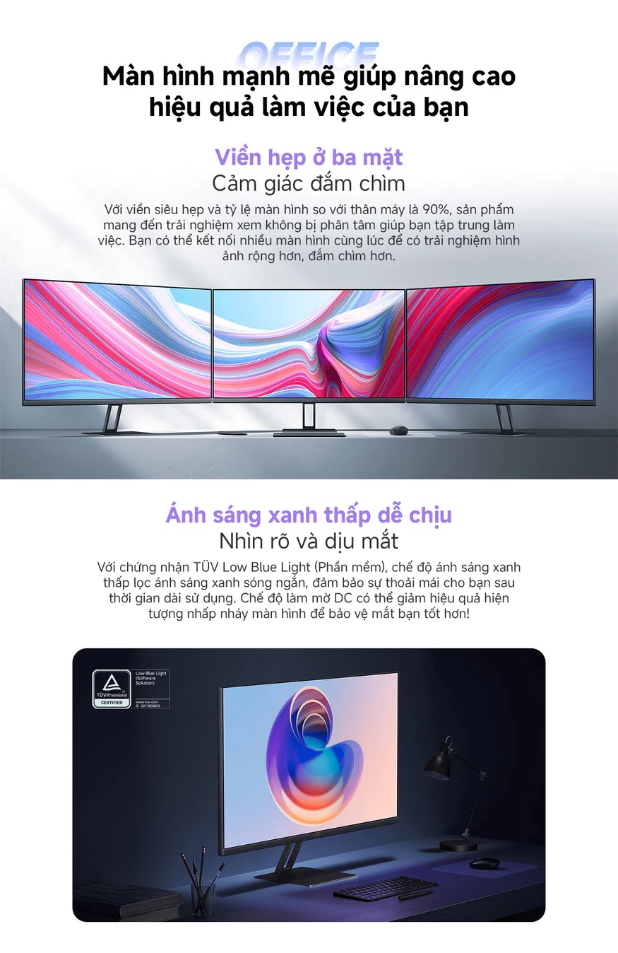 Mô tả Màn Hình Máy Tính PC Xiaomi Monitor 2K A27Qi 27inch - Tấm Nền LCD IPS -Tần Số Quét 100Hz - Thời gian phản hồi chỉ 6ms - 4