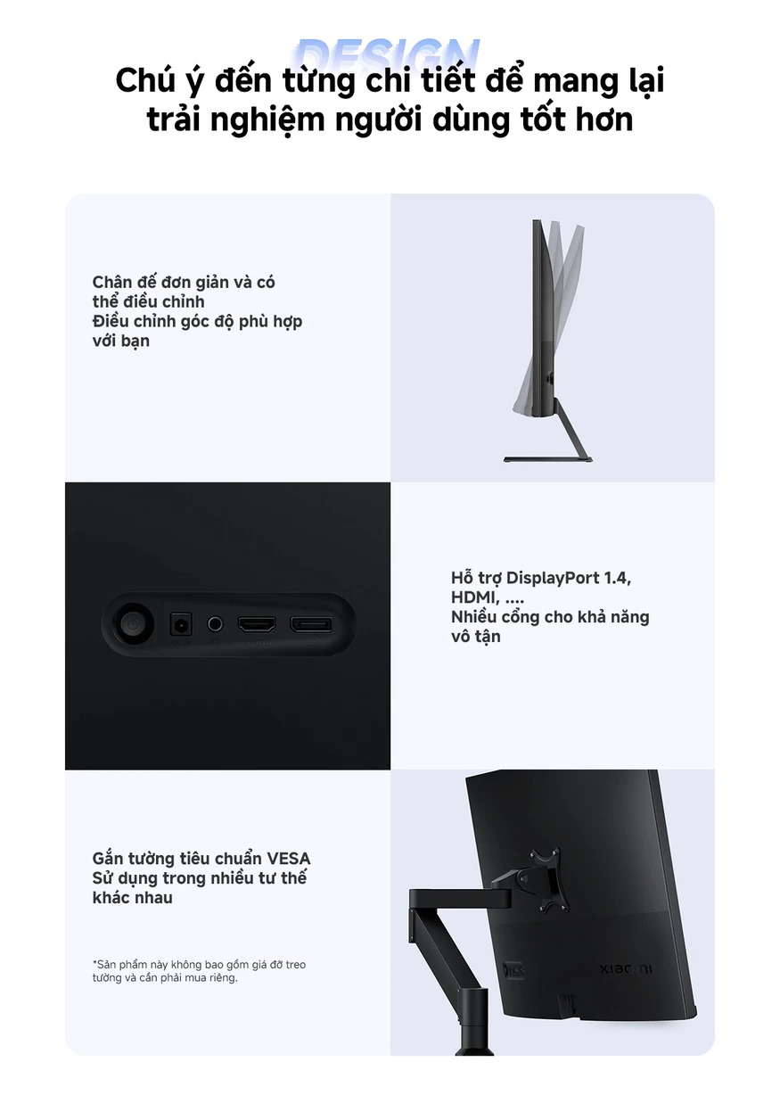 Mô tả Màn Hình Máy Tính PC Xiaomi Monitor 2K A27Qi 27inch - Tấm Nền LCD IPS -Tần Số Quét 100Hz - Thời gian phản hồi chỉ 6ms - 5