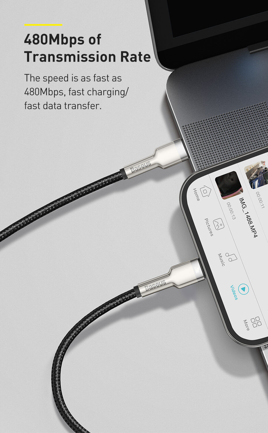 Mô tả Dây cáp sạc nhanh 20W Baseus từ đầu type C sang đầu phone 20W dây bện cực bền· - 6