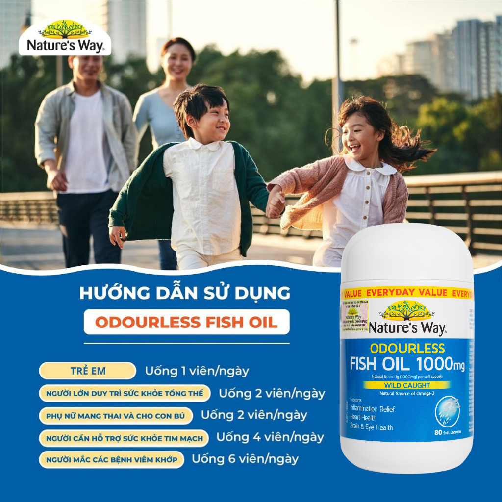 Mô tả Viên Uống Dầu Cá Nature’s Way Odourless Fish Oil 1000mg Hỗ Trợ Tốt Cho Mắt Và Não Không Mùi Hộp 80 viên/ 200 Viên - 5