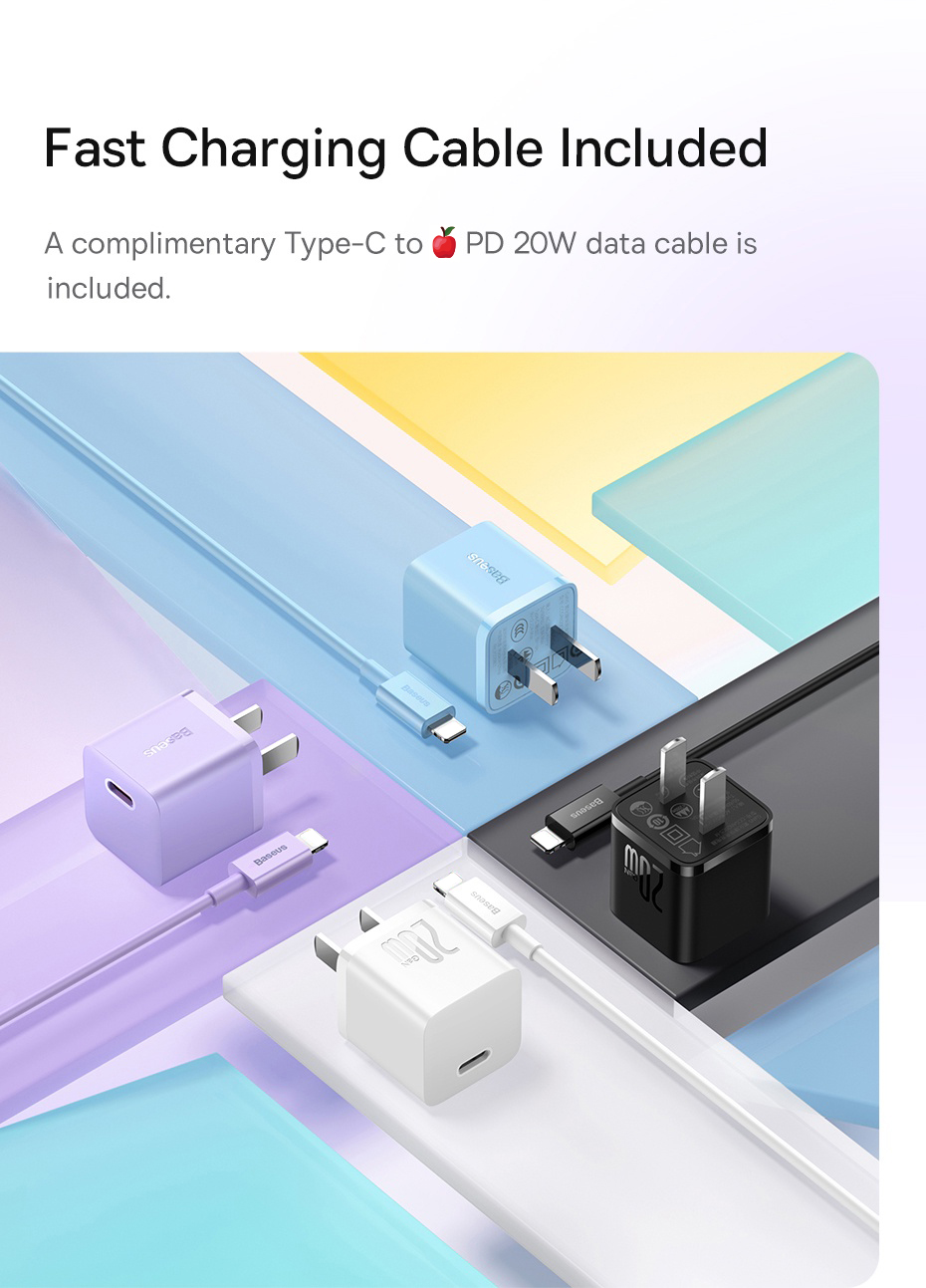 Mô tả Baseus Củ Sạc Bộ Cáp Nhanh PD 20W GaN 5 Sạc điện cho Không Nóng Máy An Toàn Ổn Định - 8