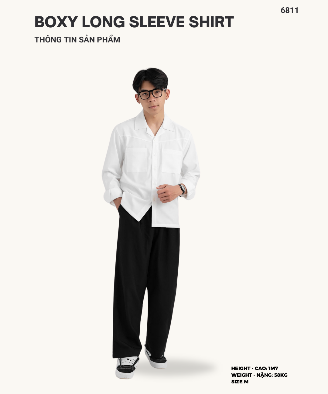 Áo Sơ Mi Tay Dài Vải Mango Form Boxy 4Lucky 6811, Áo Sơ Mi Có Túi Basic ...