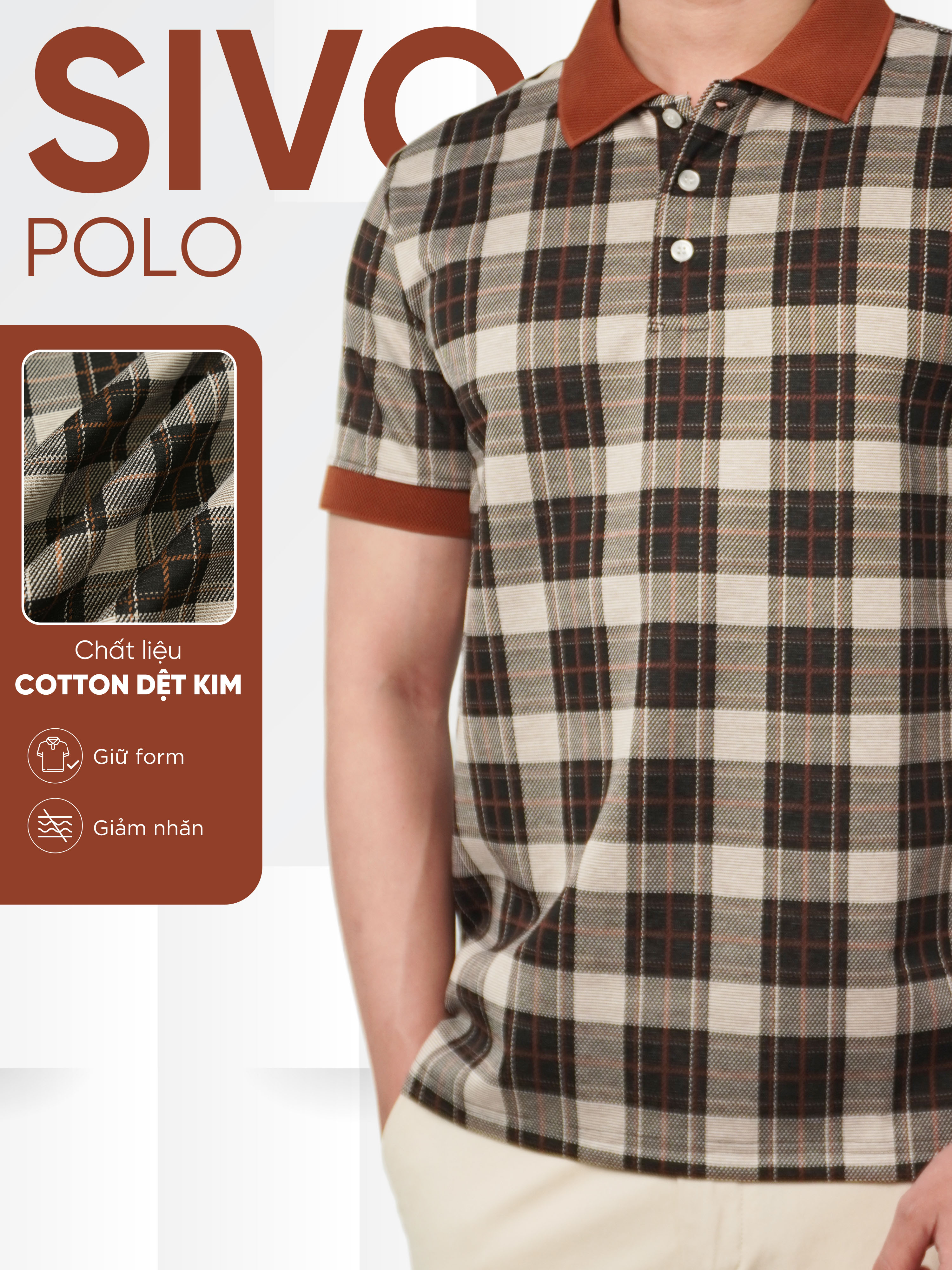 Mô tả Áo polo nam caro SIVO vải cotton sợi dệt kim trẻ trung, thanh lịch, sang trọng - HUSSIO - 1