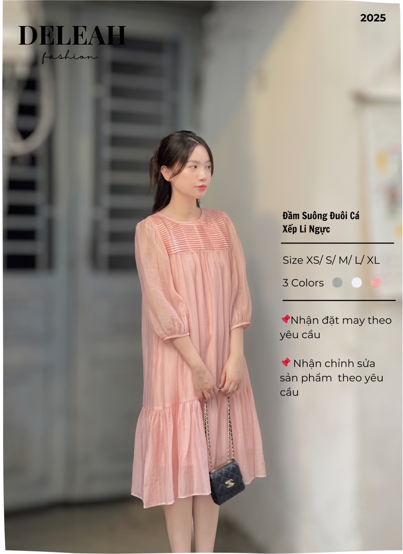 Mô tả De Leah - Đầm Suông Đuôi Cá Xếp Li Ngực - Thời Trang Thiết Kế - 1