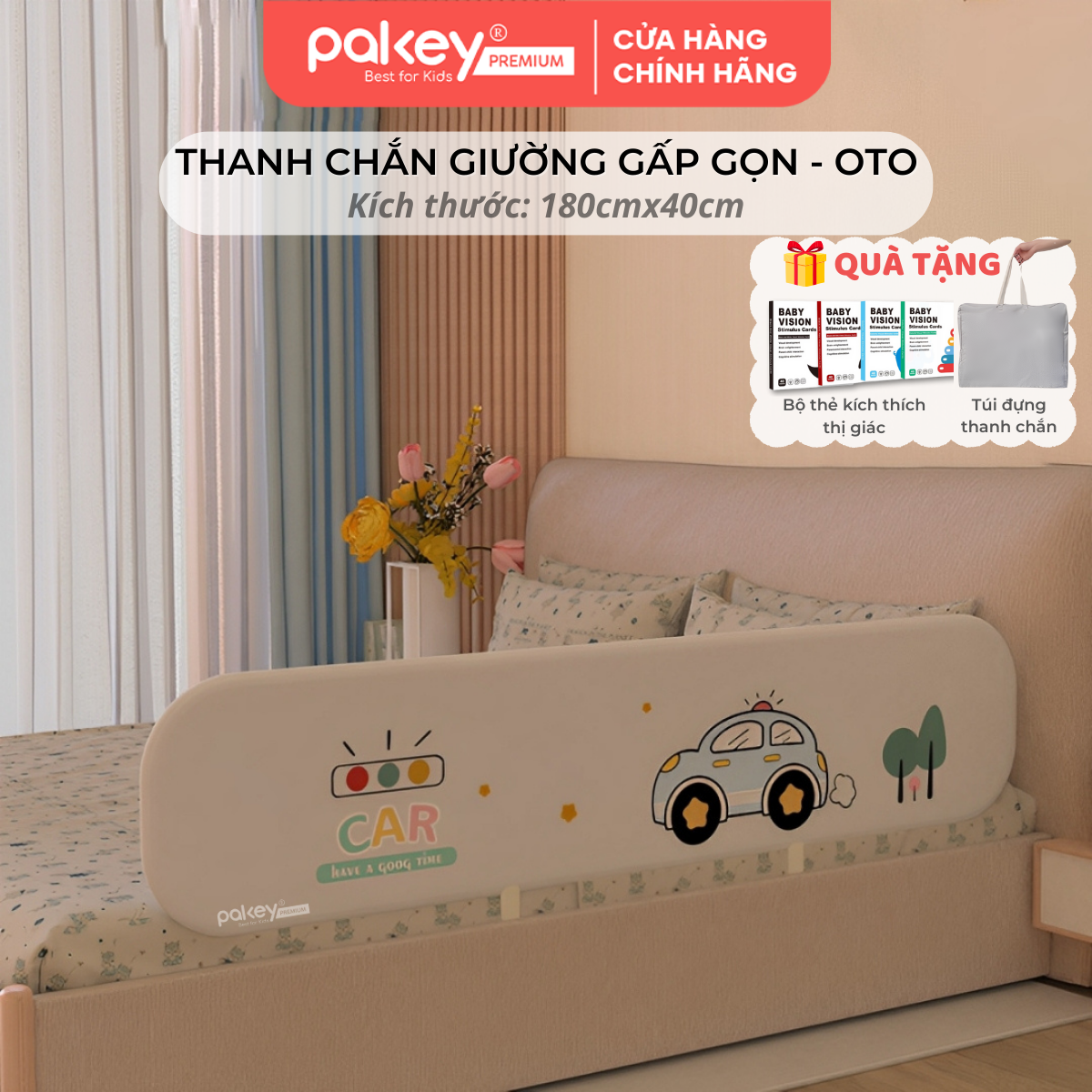 Mô tả Thanh Chắn Giường Gập Gọn PAKEY Họa Tiết Xinh Xắn Đáng Yêu, Thanh Chặn Giường Nhiều Kích Thước Cho Bé - 2