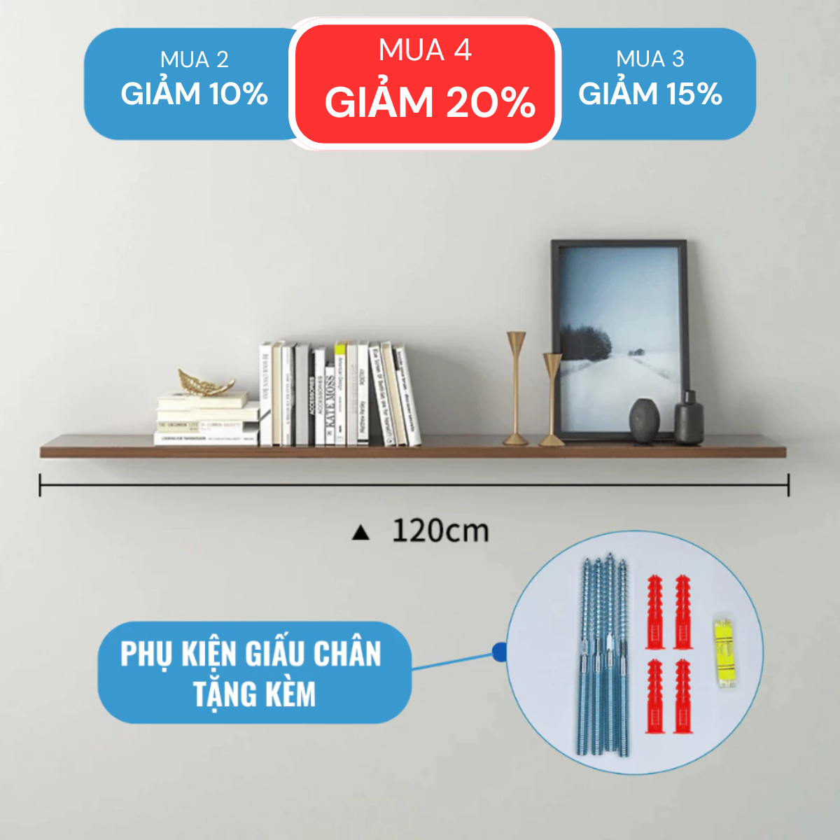 Mô tả Kệ Thanh Ngang Dài 120cm Rộng 20cm, Gỗ Dày 17mm SIB Decor KT003 - 1