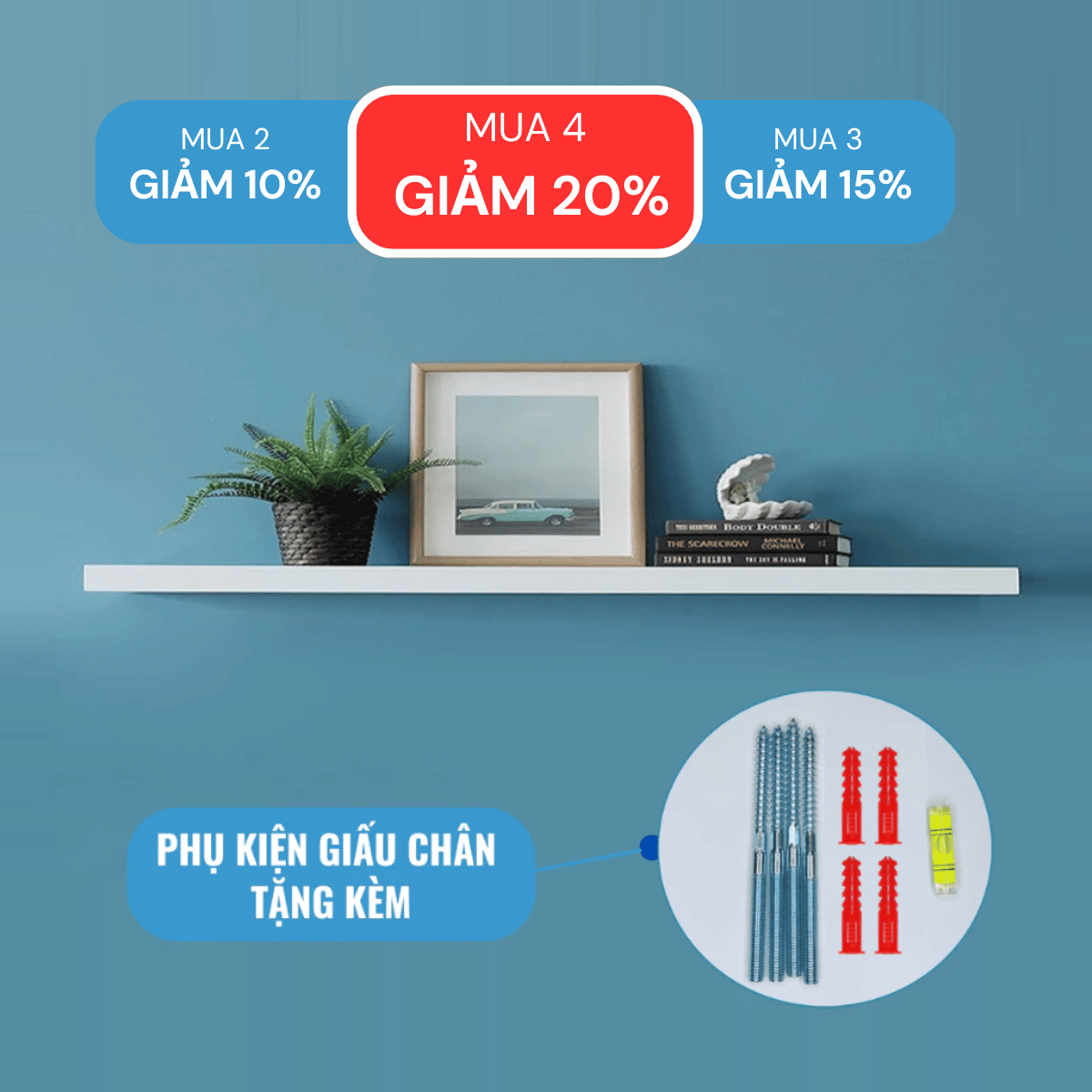 Mô tả Kệ Thanh Ngang Rộng 20cm, Gỗ Dày 25mm Treo Tường Màu Trắng SIB Decor KT005 - 1