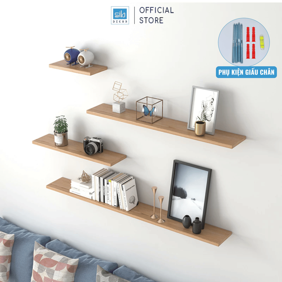 Mô tả Kệ Thanh Ngang Rộng 15cm, Gỗ Dày 17mm Treo Âm Tường, Màu Ngẫu Nhiên SIB Decor - 1
