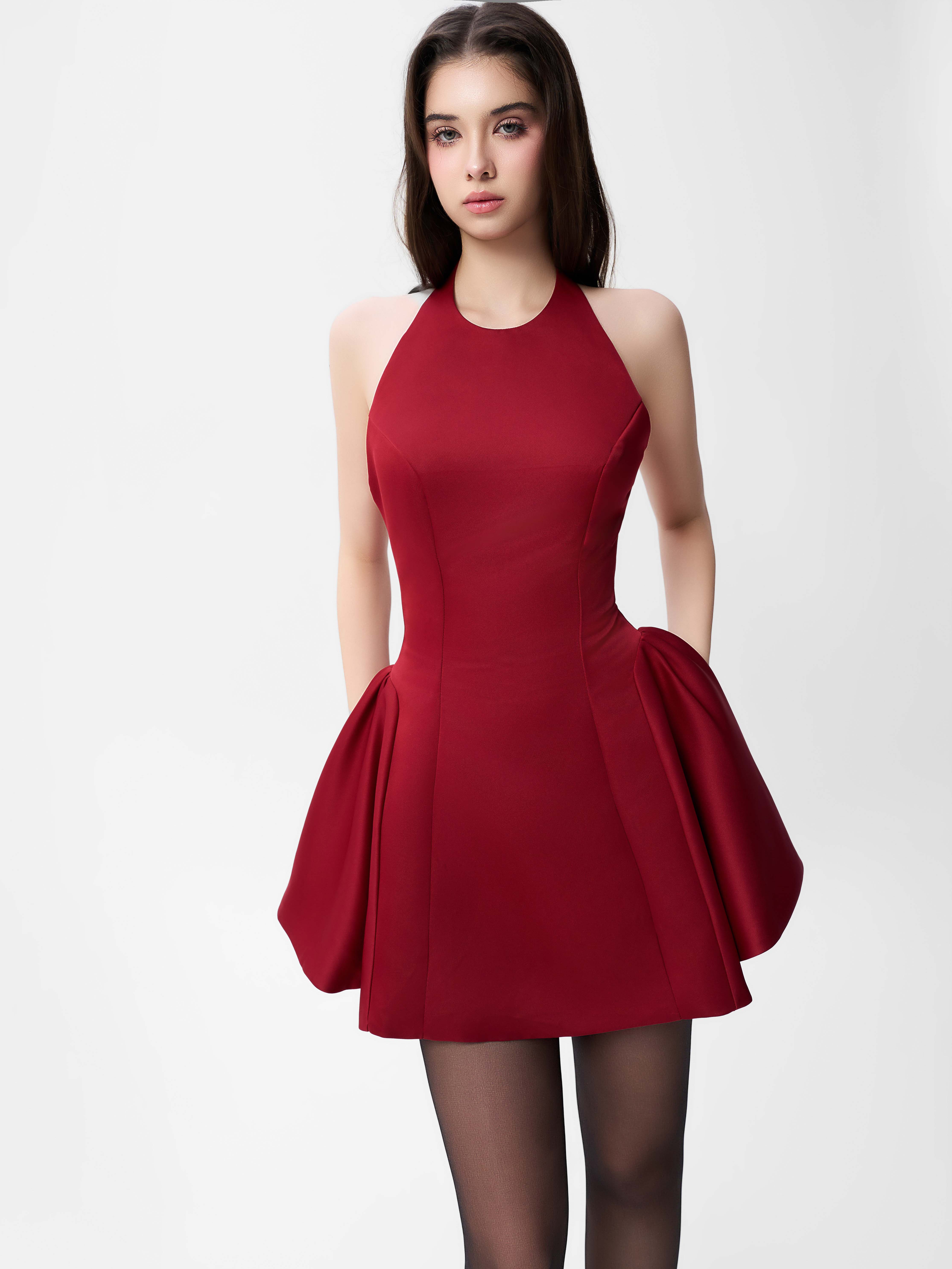Mô tả RECHIC Đầm ngắn Larissa cổ yếm hở lưng tà xòe sang trọng cá tính - 11