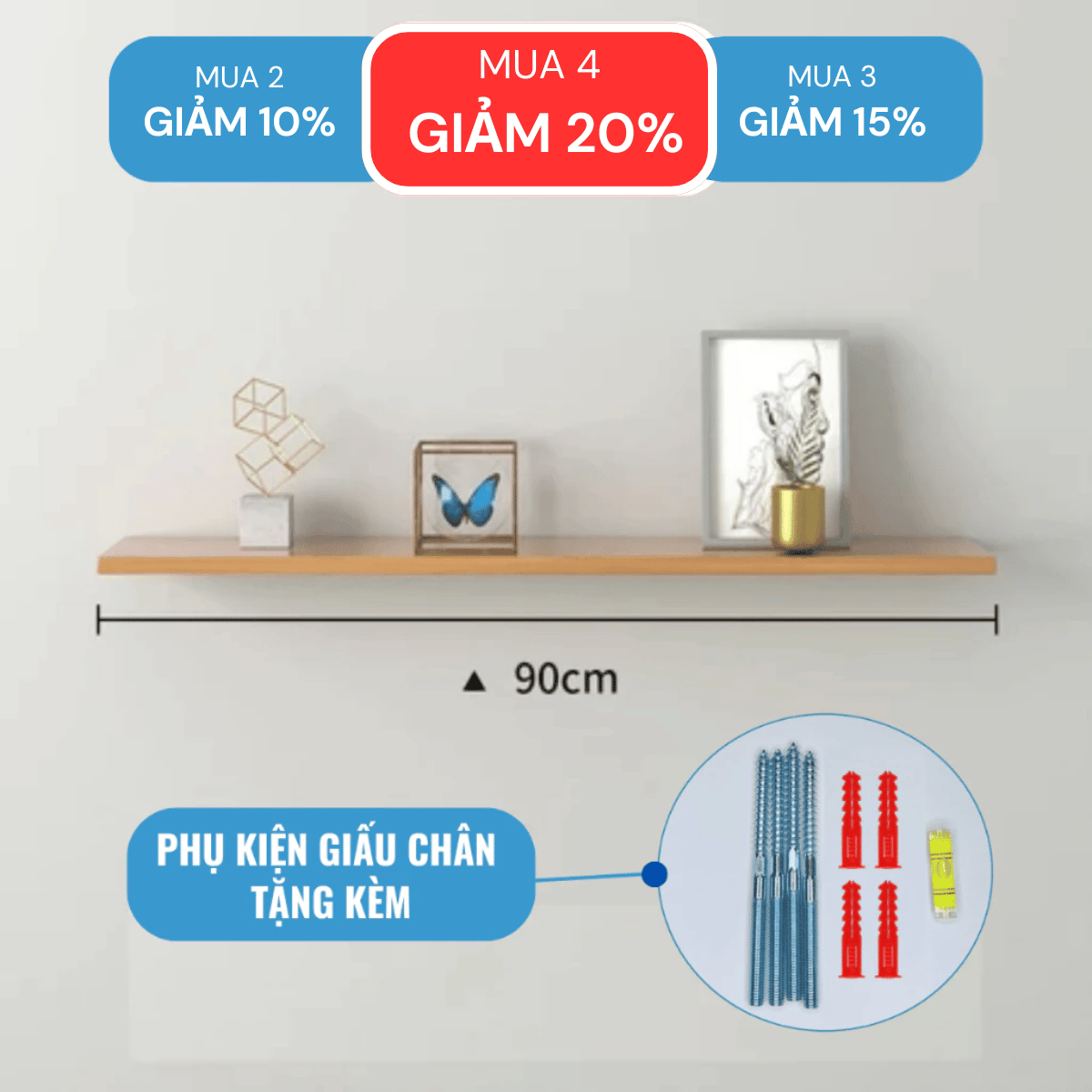 Mô tả Kệ Thanh Ngang Dài 90 cm Rộng 15cm, Gỗ Dày 17mm SIB Decor, Dễ Dàng Lắp Đặt KT001 - 1