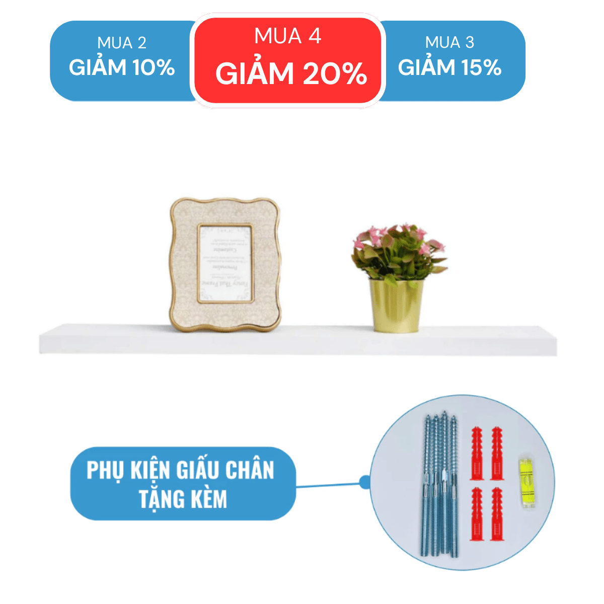 Mô tả Kệ Treo Tường Rộng 20cm, Dày 25mm Màu Trắng SIB Decor Chiều Dài 60/80cm KT005 - 1