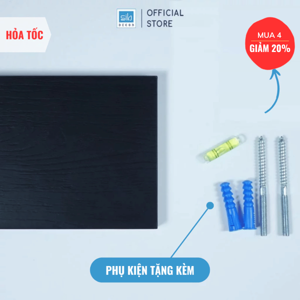 Mô tả Kệ Gỗ Treo Tường Dài 20cm Đến 50cm, Trang Trí Decor Phòng Khách Màu Đen Gân Nổi SIB Decor - 1