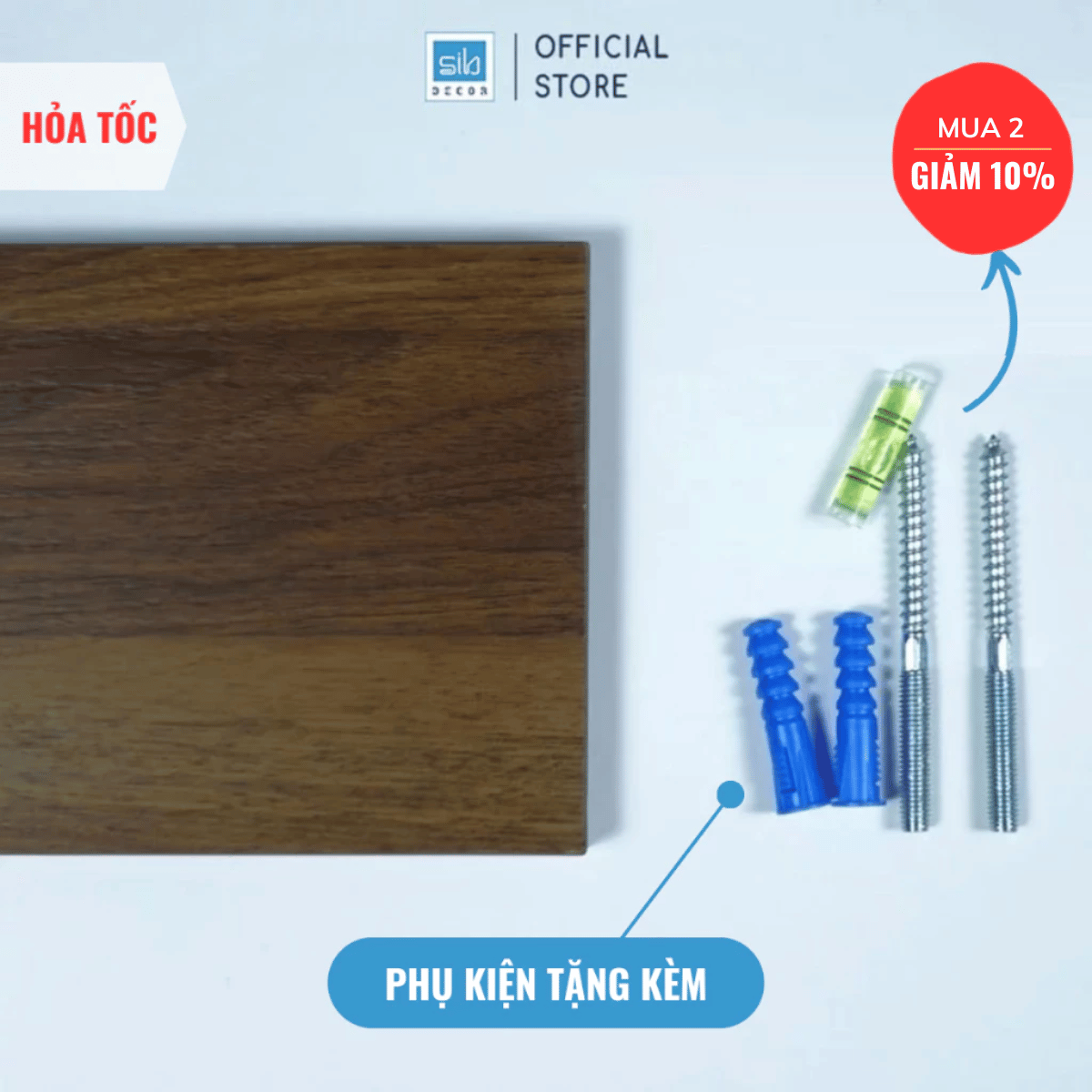 Mô tả Kệ Gỗ Treo Tường Dài 20cm Đến 50cm Trang Trí Decor Màu Walnut 526 SIB Decor, Kèm Phụ Kiện - 1