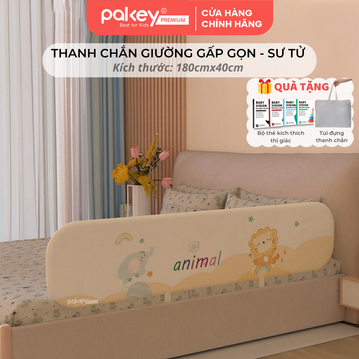 Mô tả Thanh Chắn Giường Gập Gọn PAKEY Họa Tiết Xinh Xắn Đáng Yêu, Thanh Chặn Giường Nhiều Kích Thước Cho Bé - 3