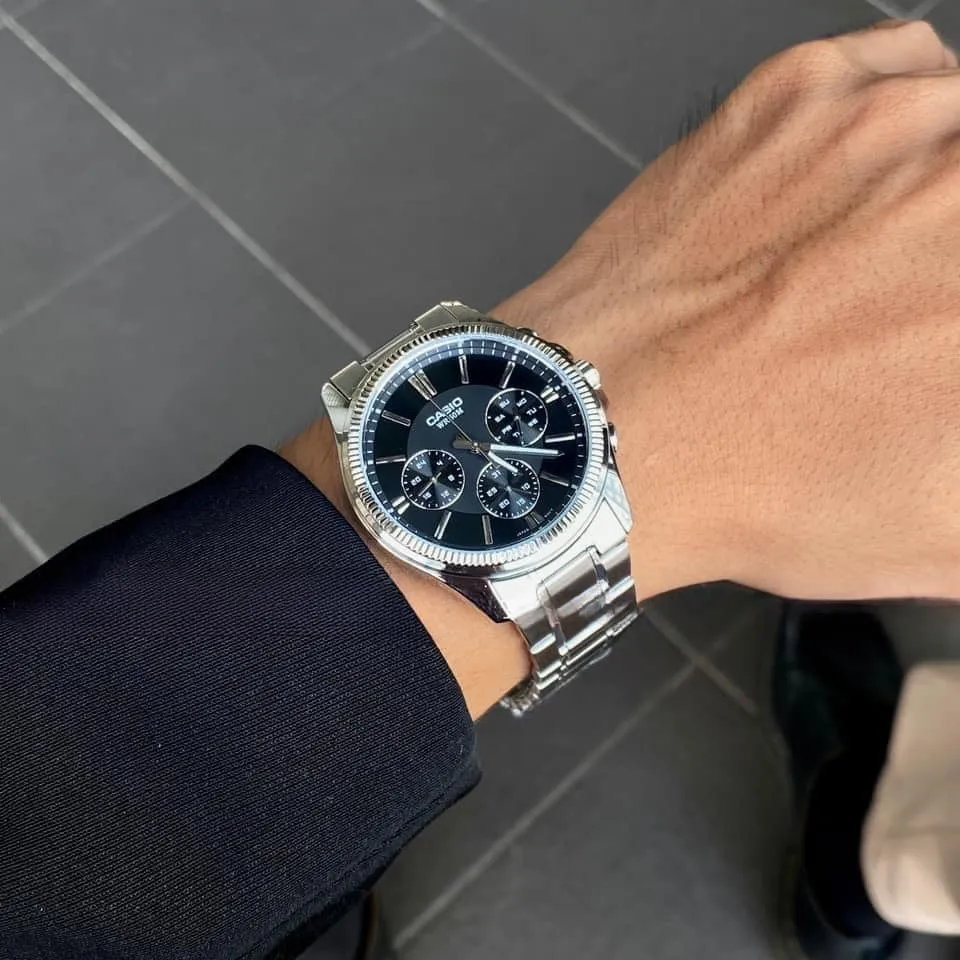 Mô tả Đồng Hồ Casio Nam MTP-1375D-1AVDF Mặt Tròn Màu Đen Dây Kim Loại Chính Hãng - 1