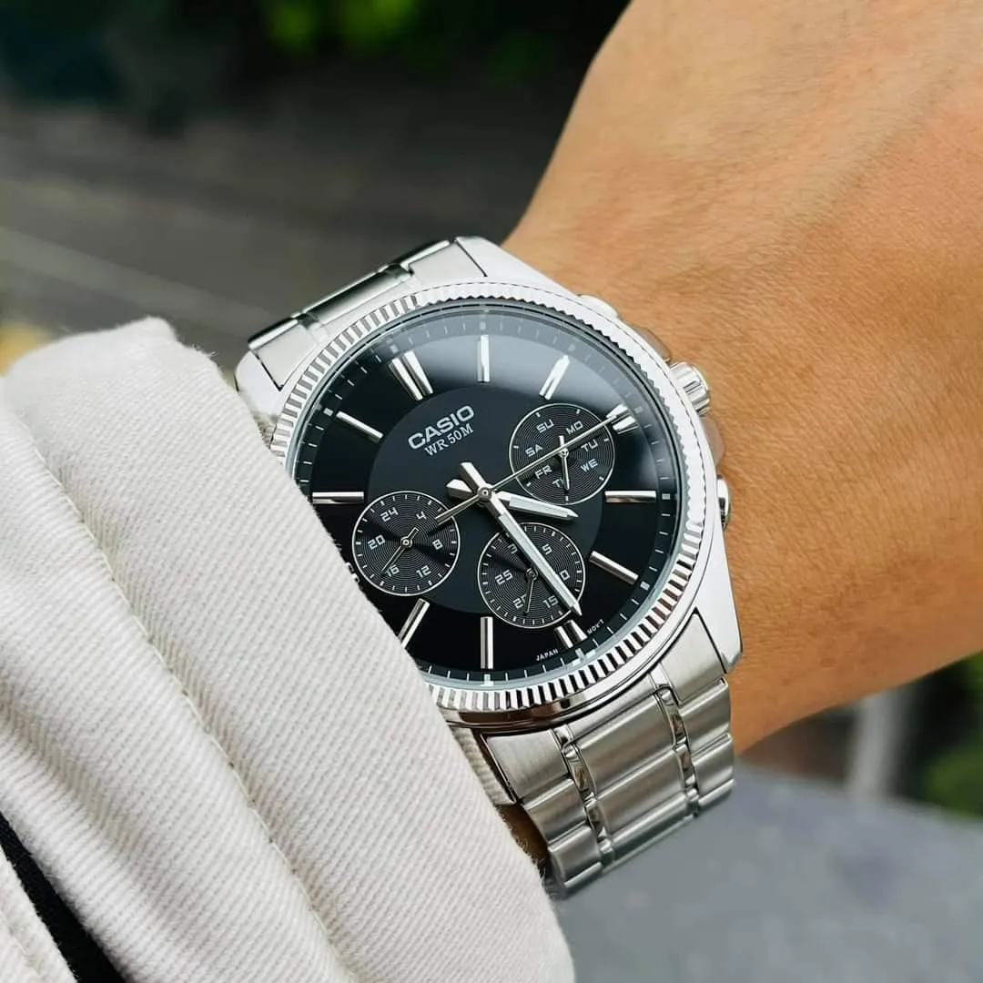 Mô tả Đồng Hồ Casio Nam MTP-1375D-1AVDF Mặt Tròn Màu Đen Dây Kim Loại Chính Hãng - 2