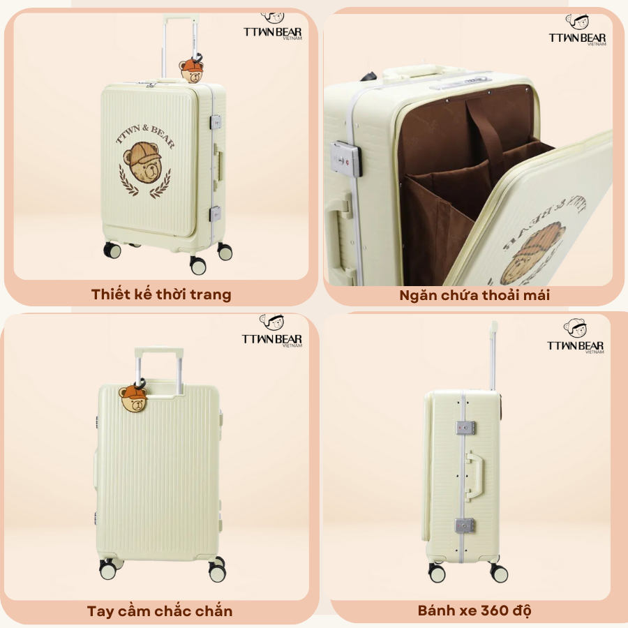 Mô tả Vali TTWN BEAR chính hãng - TN7041 đi du lịch, đi chơi size 20, size 24 - 3