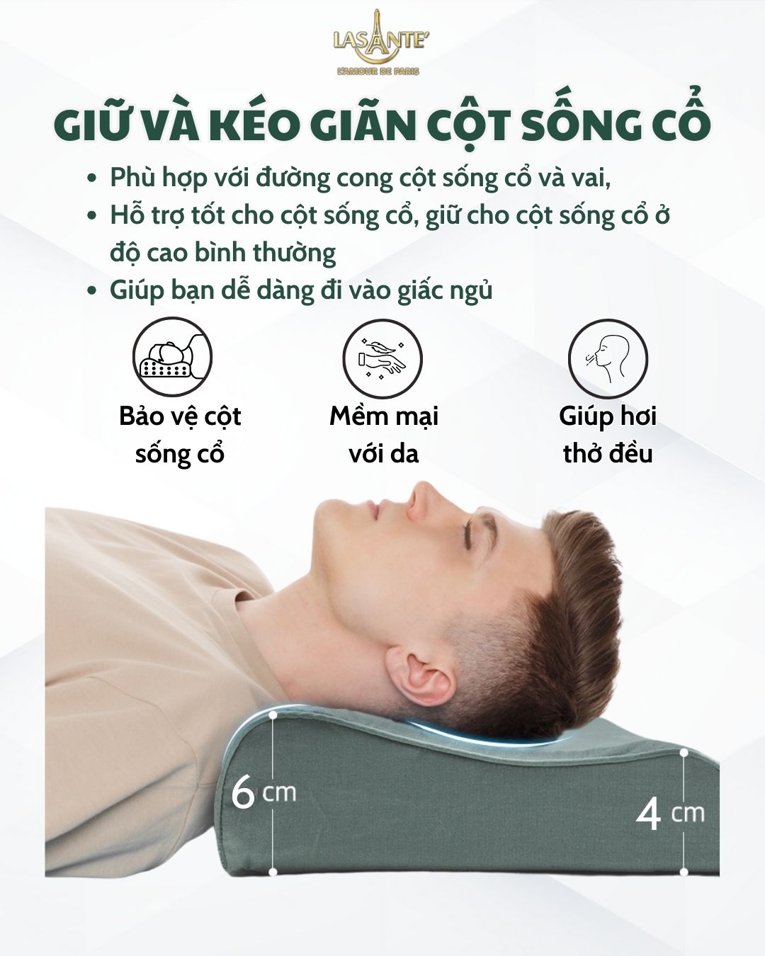 Gối Cao Su Lasante - Giảm ngáy
