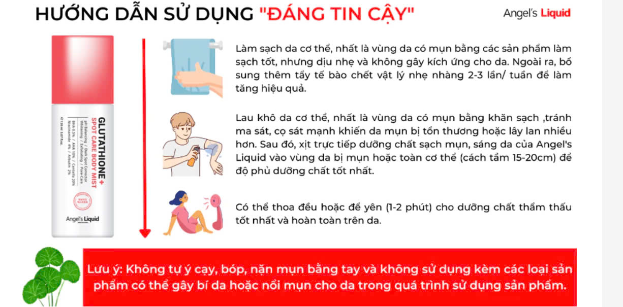 Mô tả Xịt Giảm Mụn Lưng Sáng Da Cơ Thể Angel's Liquid Glutathione+ Spot Care Body Mist 150ml - 1