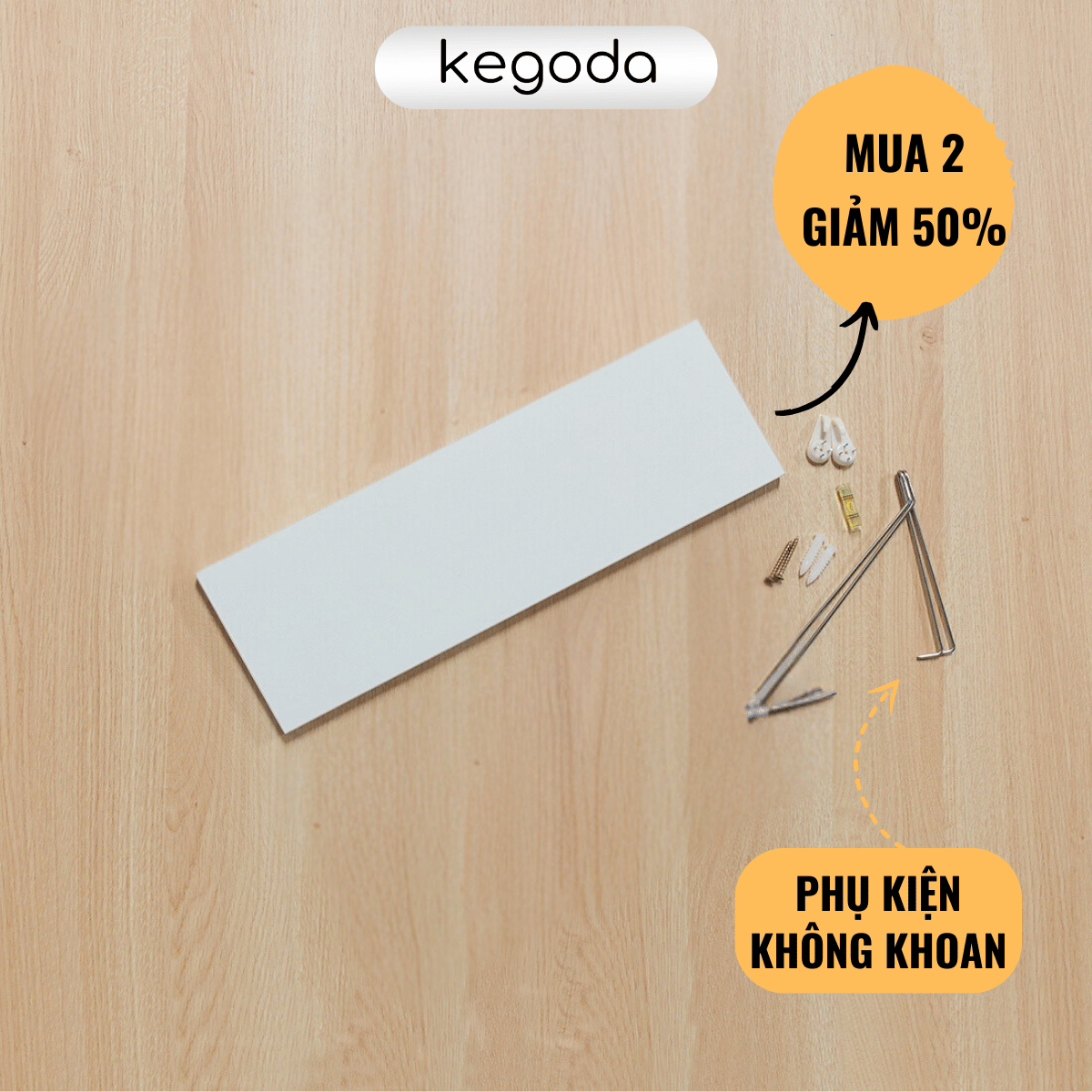 Mô tả Kệ Treo Tường Không Khoan Màu Trắng, Tặng Kèm Móc Treo KEGODA KT55 - 1