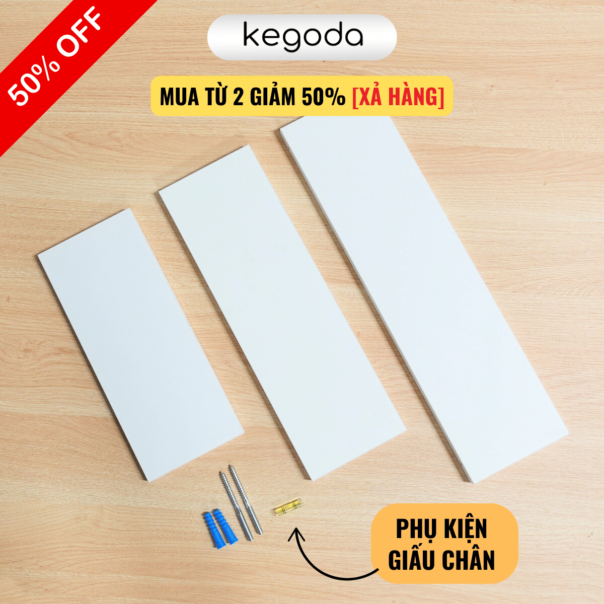Mô tả Kệ Gỗ Thanh Ngang Trang Trí Treo Tường Màu Trắng KEGODA KT56 - 1
