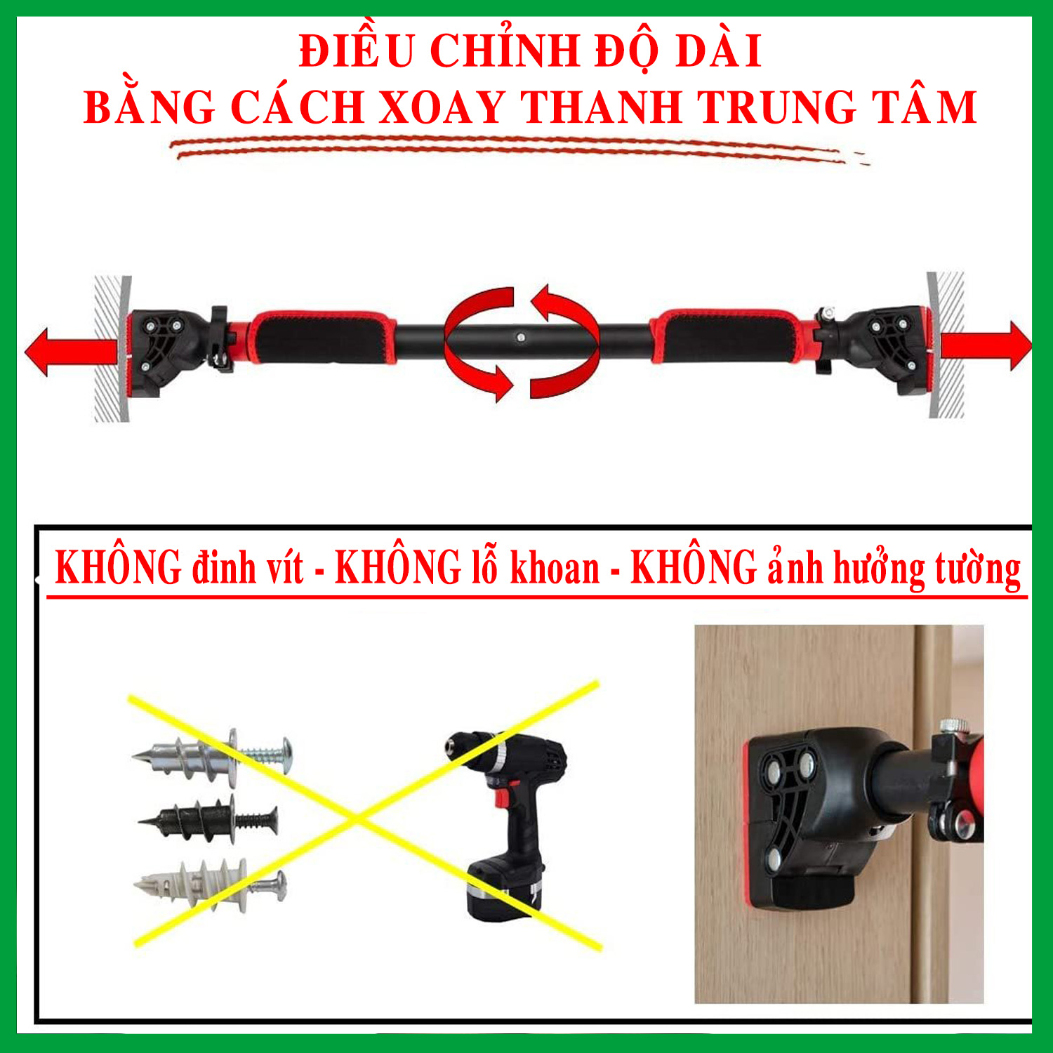Mô tả Thanh Tập Xà Đơn Treo Tường Gắn Cửa Tùy ChỉnhTừ 62-150cm Có Chốt Chống Xoay, Xà Đơn Tập Gym Tăng Cơ Bắp Hãng Amalife - 6