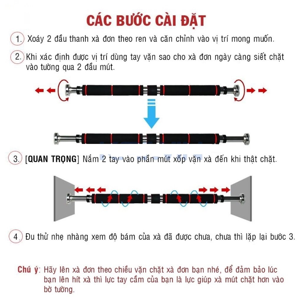Mô tả AMALIFE Thanh Tập Xà Đơn Treo Tường Gắn Cửa Tùy Chỉnh Dài Từ 62-120cm Tập Gym Thể Thao Tăng Cường Cơ Bắp Tại Nhà - 5