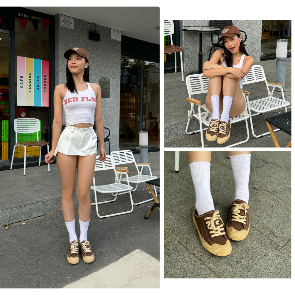 Mô tả Giày Sục Đạp Gót Mules Vải Sneaker Unisex E10 CHOCO MILK DINCOX Tăng Chiều Cao 4cm - 2