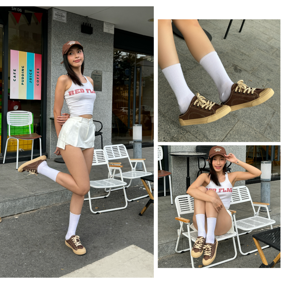 Mô tả Giày Sục Đạp Gót Mules Vải Sneaker Unisex E10 CHOCO MILK DINCOX Tăng Chiều Cao 4cm - 3